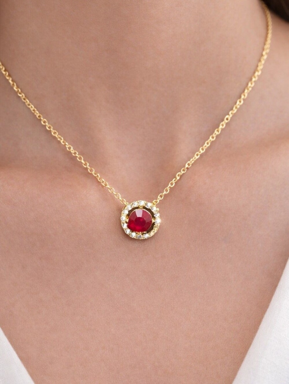 RSVP 19" Gold Necklace - Sparkling Crystal & Stunning Red Stone, Fashion Jewelry